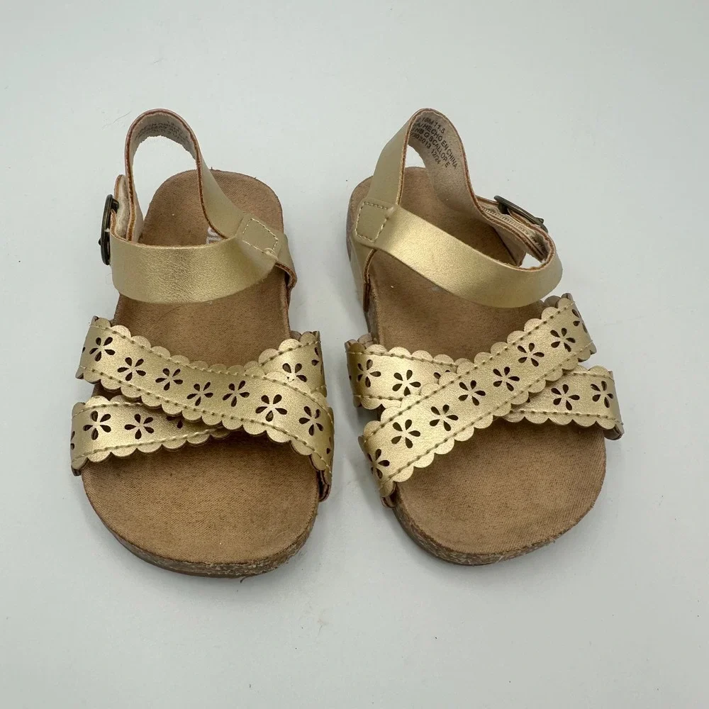 Old Navy Sandals Infant‎ 12-18M Gold Floral Scalloped Cut Metallic Summer Boho